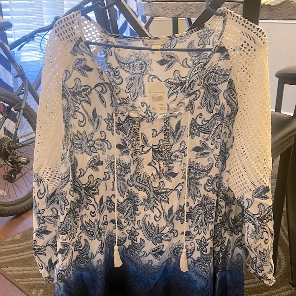 CATO dark blue and white blouse